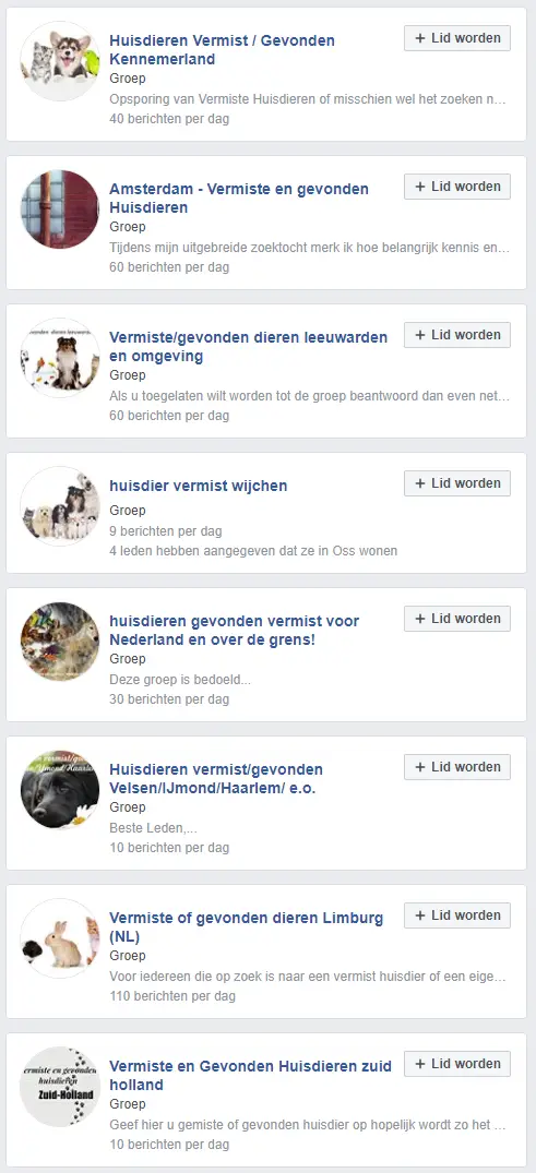 Vermiste Huisdieren Facebook Groepen
